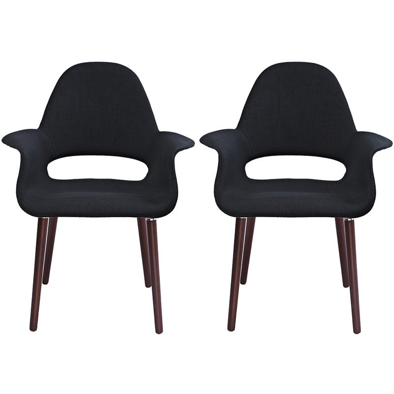 Robelmont Set of 2 Dining Chairs - Mid-Century Modern Upholstered Armchairs with Dark Wood Legs - Kitchen & Dining Room Accent Chairs