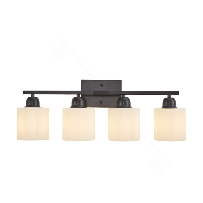 Applique murale moderne de 61 cm (24 po) à 4 lumières au-dessus du miroir, noir mat, avec abat-jour en verre dépoli blanc laiteux (ampoules non comprises)