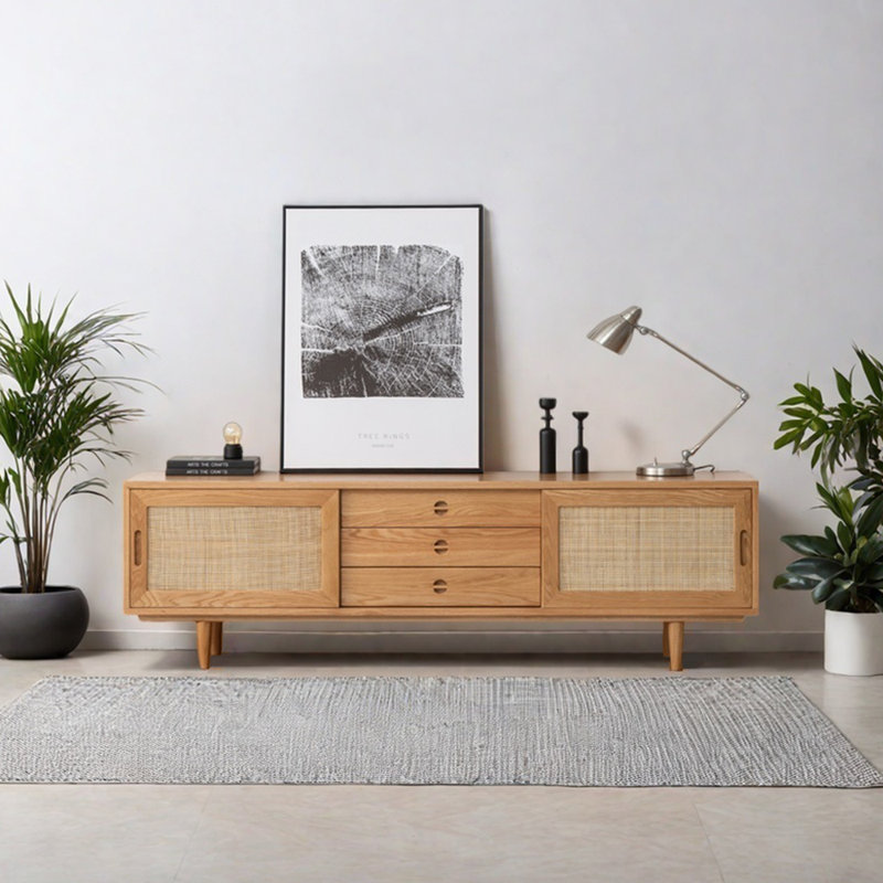 Meuble télé simple en rotin, 78.74"