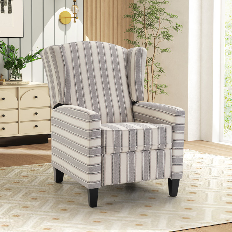 27.6" Wide Classic Upholstered Push Back Recliner with Wing Back, Light Gray Stripe