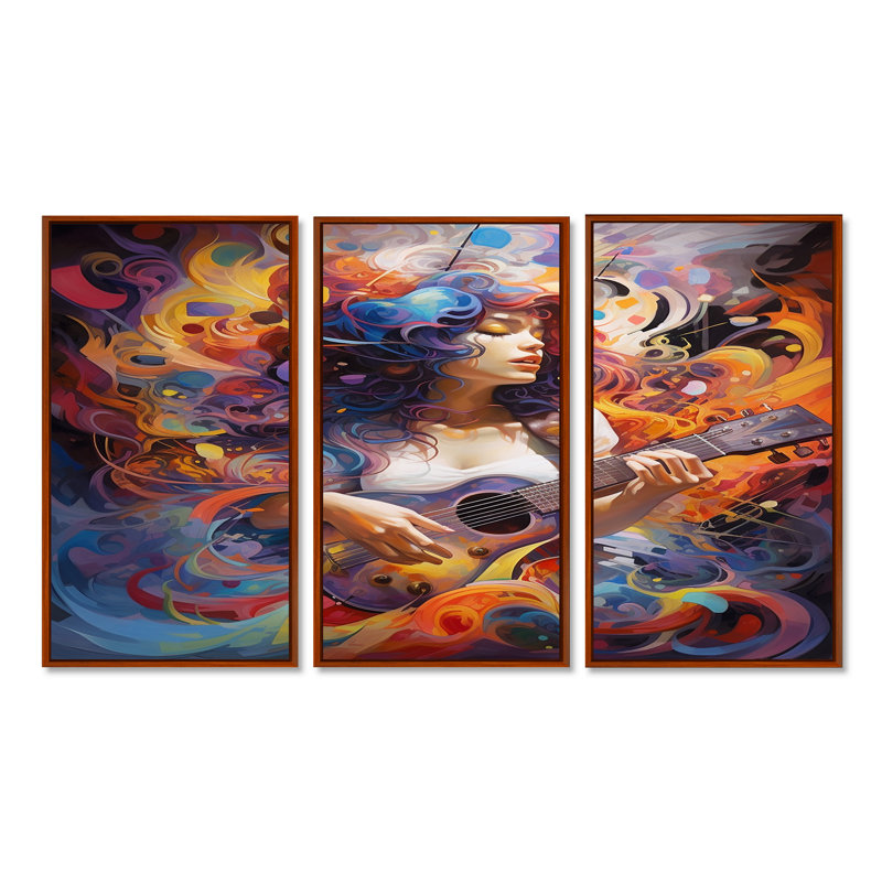 Blosse - ensemble de décoration murale musicien, H 28 po x l 36 po x P 1 po, Cadre flottant brun