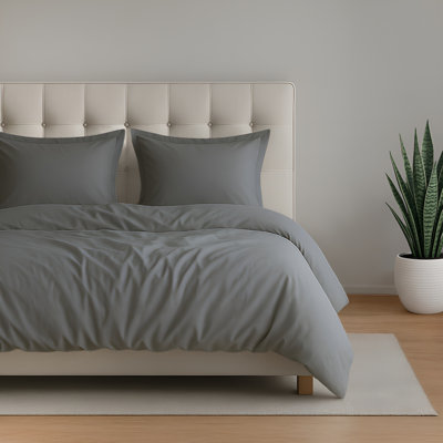 Ensemble de housse de couette 100% satin de coton tissé uni - Comprend 1 housse de couette et 2 taies décoratives