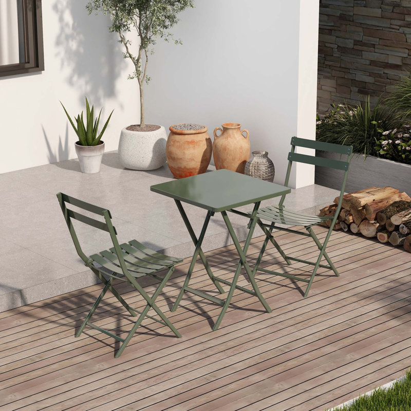 Ensemble bistro 3 pièces de table carrée pliable et chaises, Vert foncé