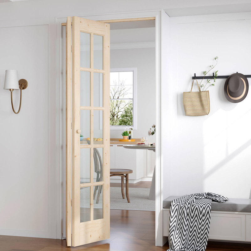 Glass And Solid Wood Bi-Fold Door With Installation Hardware Kit, 32" x 80"