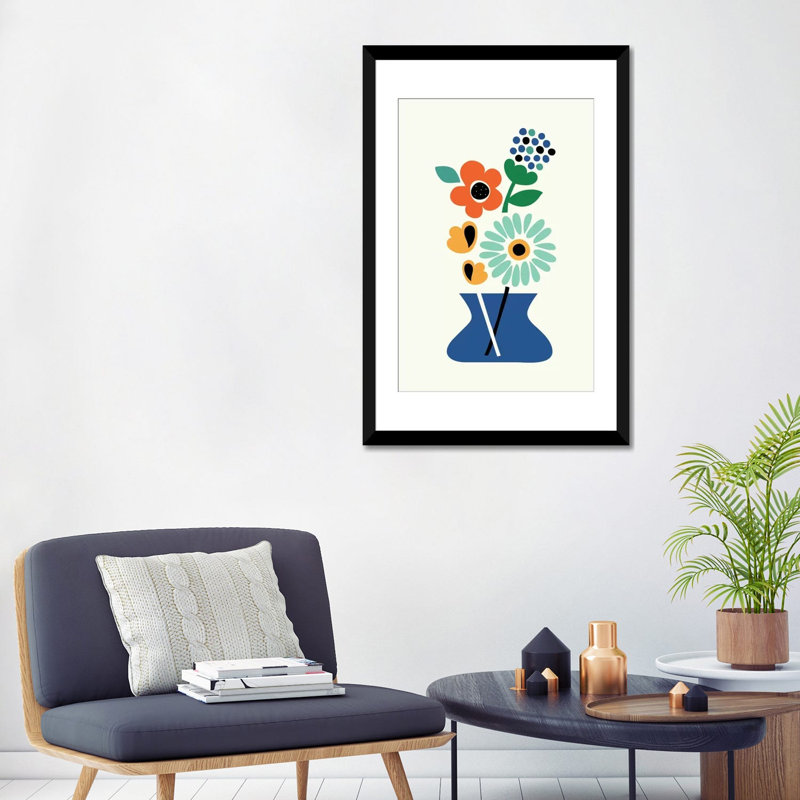 «Floral Time», impression sur toile, Papier d'art encadré noir, Blanc, H 32 po x l 24 po x P 1 po