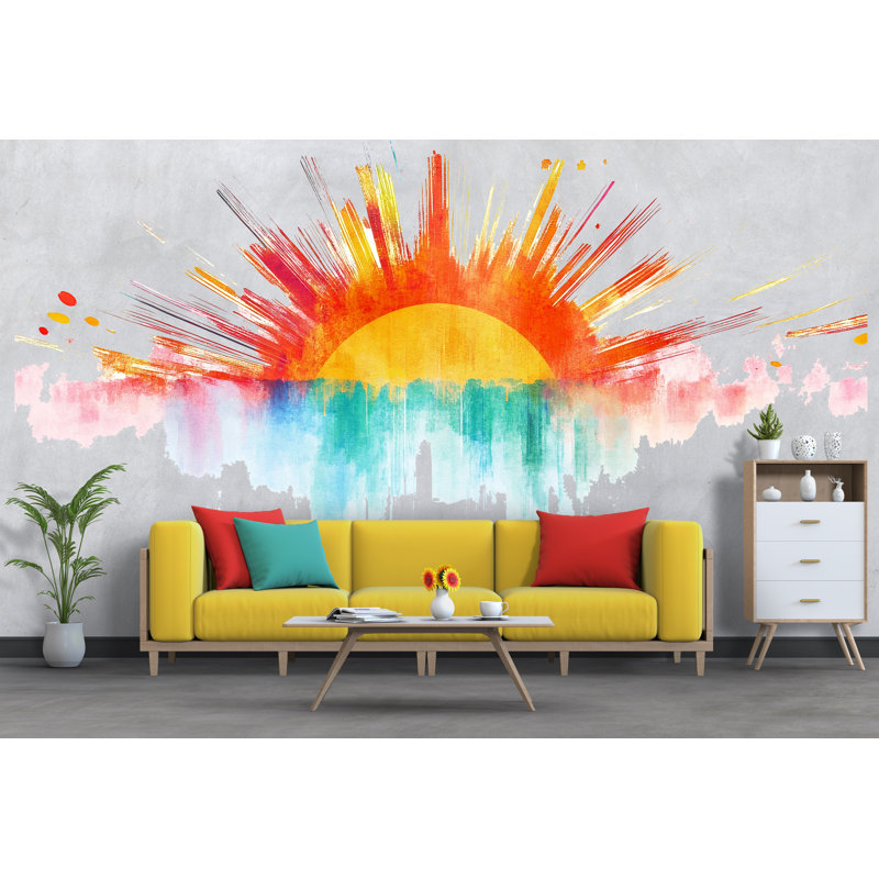 Adhésif mural arc-en-ciel pour chambre d'enfant - Adhésif décoratif abstrait coloré au-dessus d'un lit, d'une salle de jeux ou d'une salle de classe 087Mv