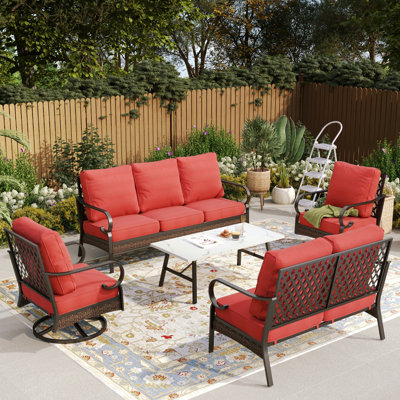 7-Person Patio Conversation Set With Loveseat & Swivel Lounge Chairs