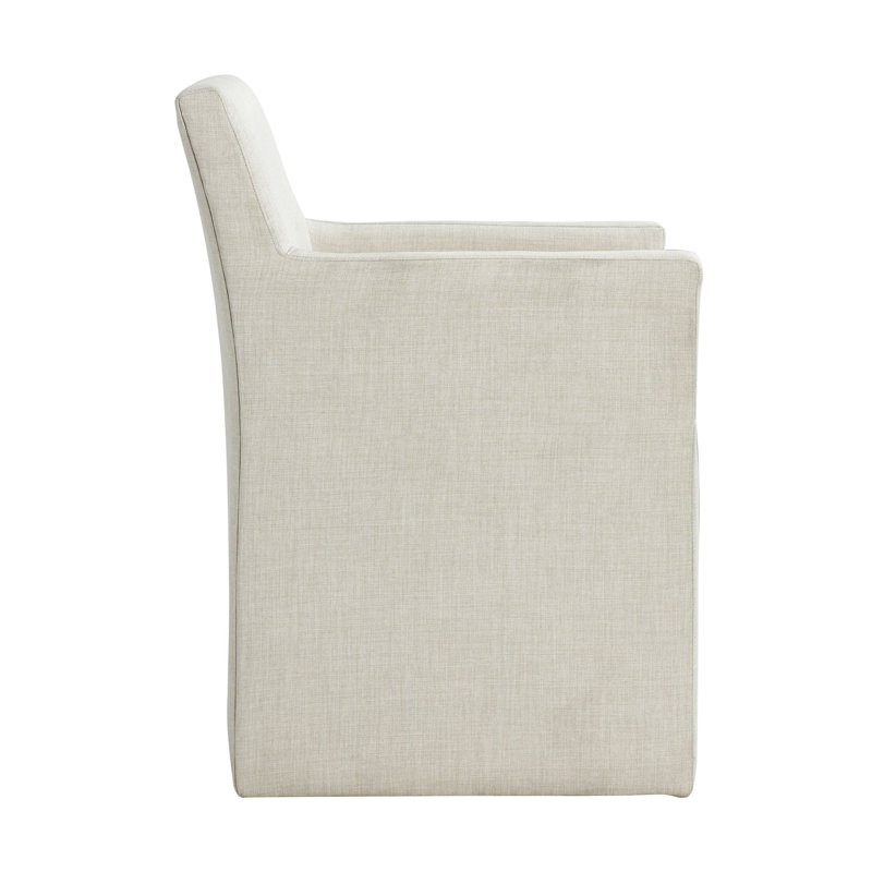 Transitional Gray Upholstered Wood Arm Chair with Casters