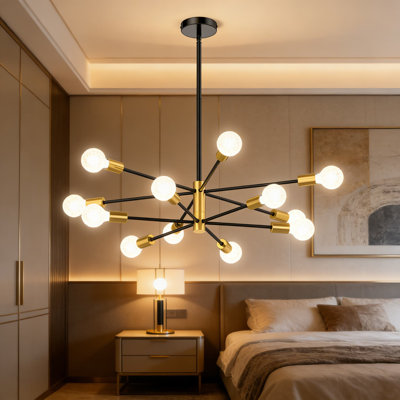 Luminaire de plafond réglable de style Mid-Century à 12 lumières Chandelier avec tiges d'extension pour salle à manger, îlot de cuisine, salon, vestibule