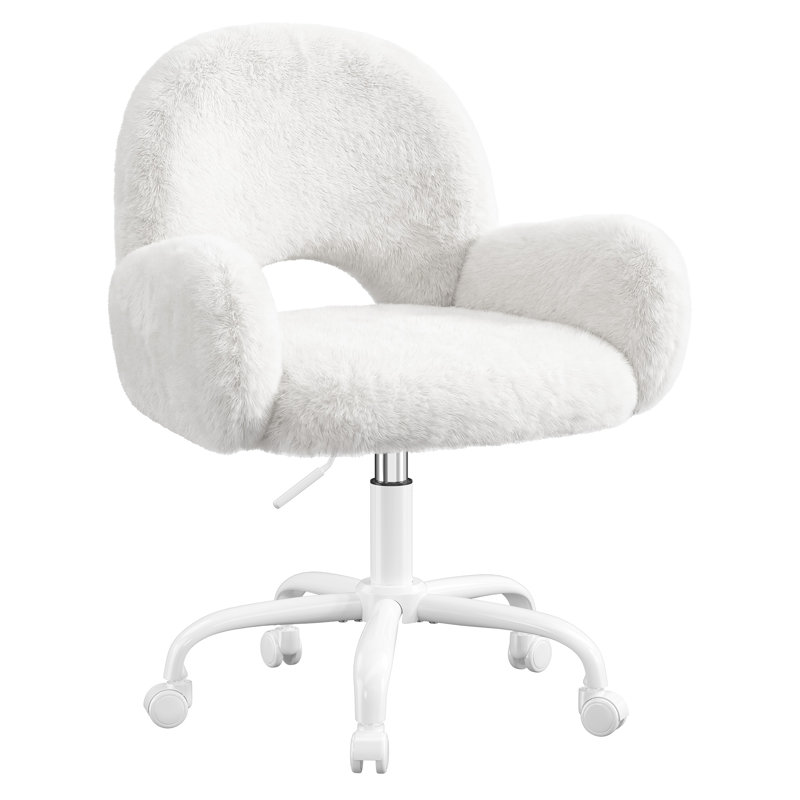 Cute Vanity Chair with Hollow Round Back – Adjustable Swivel Make-Up Chair for Bedroom, Vanity Desk & Home Office, Beige