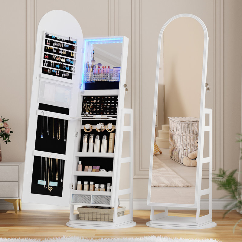 22"Wide Freestanding Jewellery Armoire with Mirror,LED, White