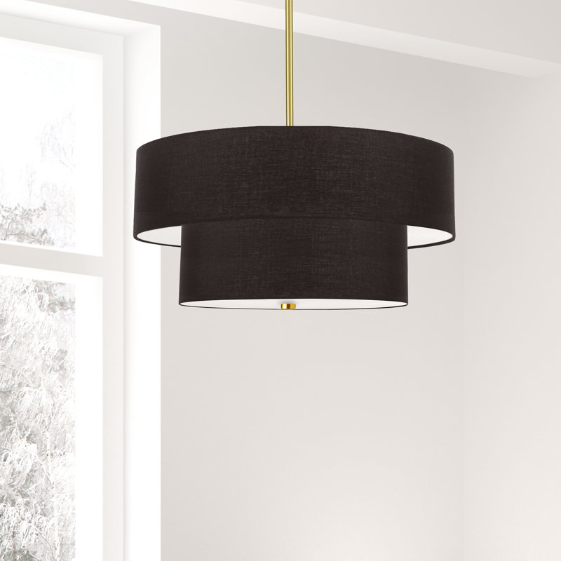 Luminaire suspendu incandescent 2 niveaux Absalat, Noir, Laiton vieilli