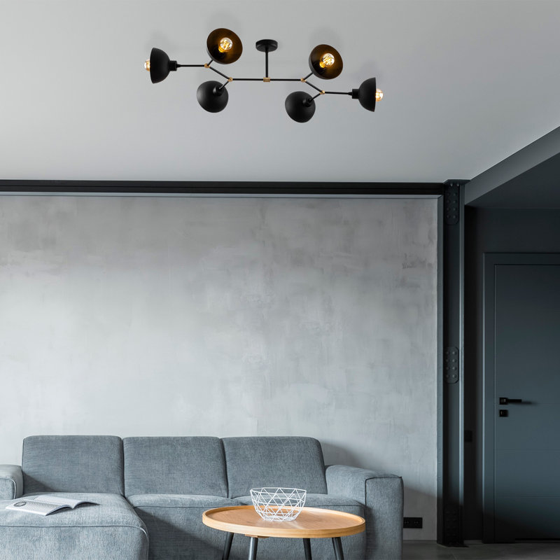 Modern Industrial Chandelier with Metal Body, Black Finish, 40W Max, 40.2 x 20.5 x 9.8 inches | 6 E27 Sockets | Elegant Scandinavian Design, Perfect for Living Room & Dining Areas, IP20 Rated