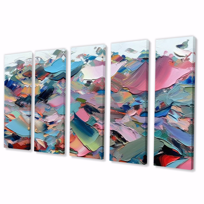 «Passion Of Mira Abstract Melody» - Art mural abstrait sur toile - 5 panneaux égaux