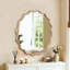 Miroir décoratif jaune-brun à cadre ondulé rond en bois massif de 36 pouces, pour chambre à coucher, salle de bain, salon, entrée-597646052-597646057