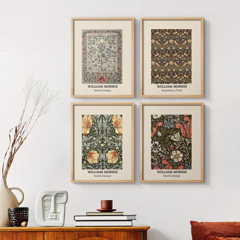 «William Morris XVIII», reproduction encadrée - ensemble de 4, Noir, H 44 po x l 14 po