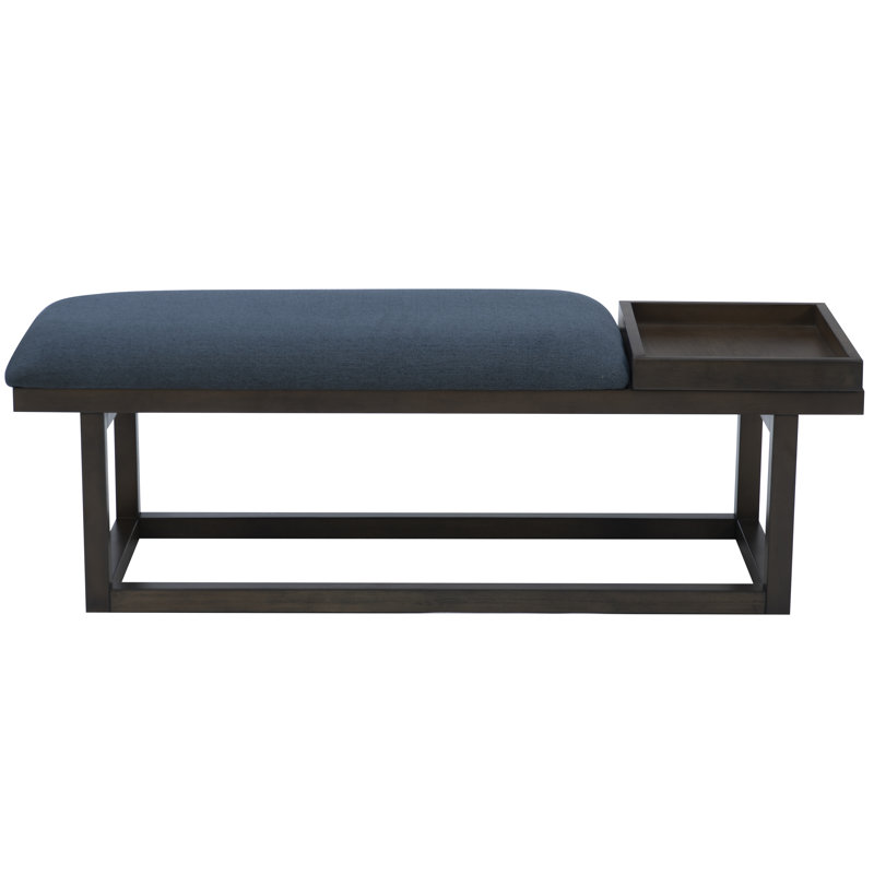Upholstered Bench with Removable Tray, Navy/Brown
