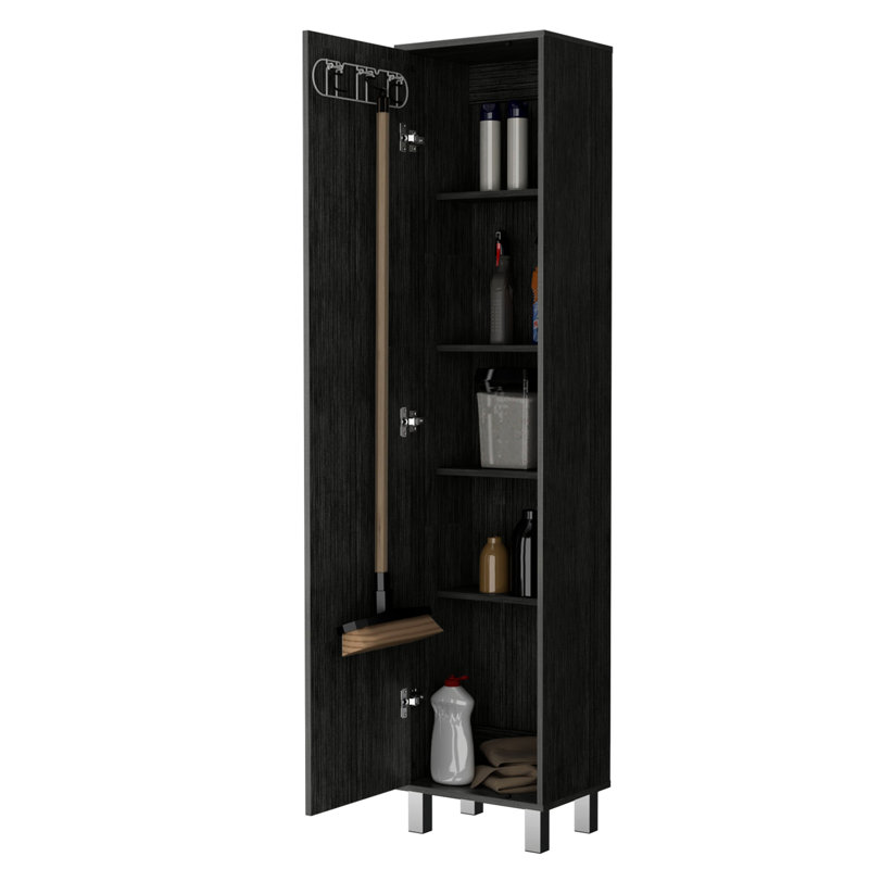 Armoire haute en chêne - 5 tablettes, fonction de balai, rangement fonctionnel avec outil de gestion de l'espace pour la maison