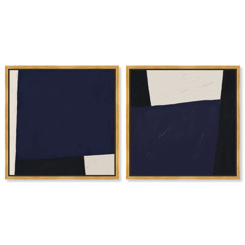 In Blue Set Canvas Abstract Print by Oliver Gal, Black Frame, 12 x 12, 25"H x 25"W, Gold Floater Frame