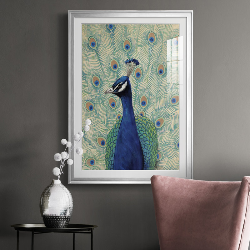 Paon bleu II - reproduction de cadre photo, Cadre argenté, H 24,5 po x l 18,5 po x P 1 po