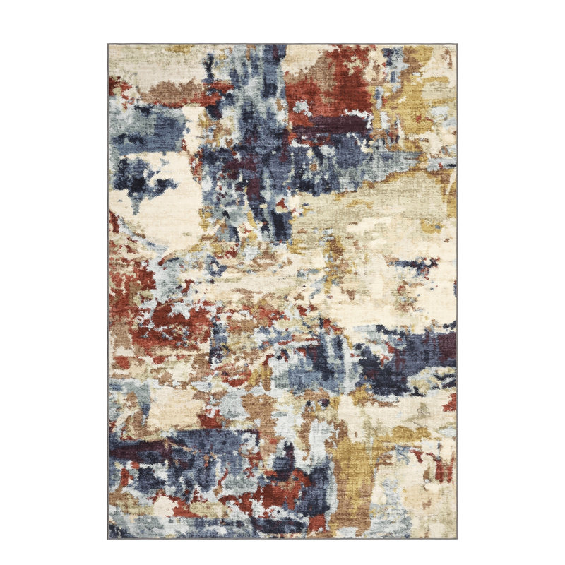 Washable Modern Rug Non-Slip Area Rug, Stain-Resistant Low Pile Indoor Carpet, Contemporary Foldable Print Floor Mats