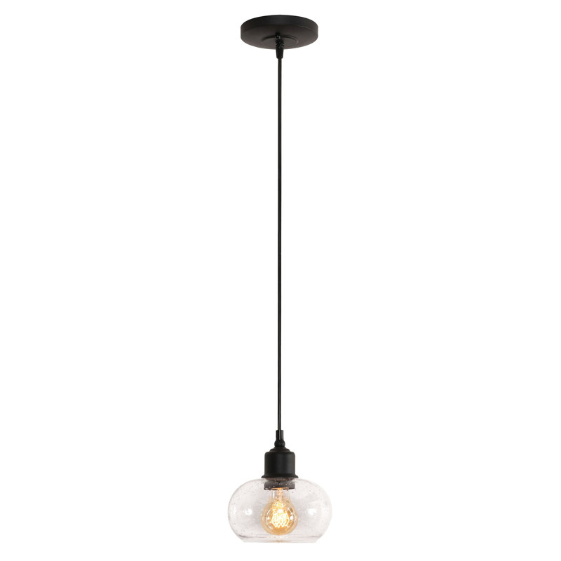 Luminaire suspendu simple en forme de cloche à 1 lumière Chickerell, Noir/transparent