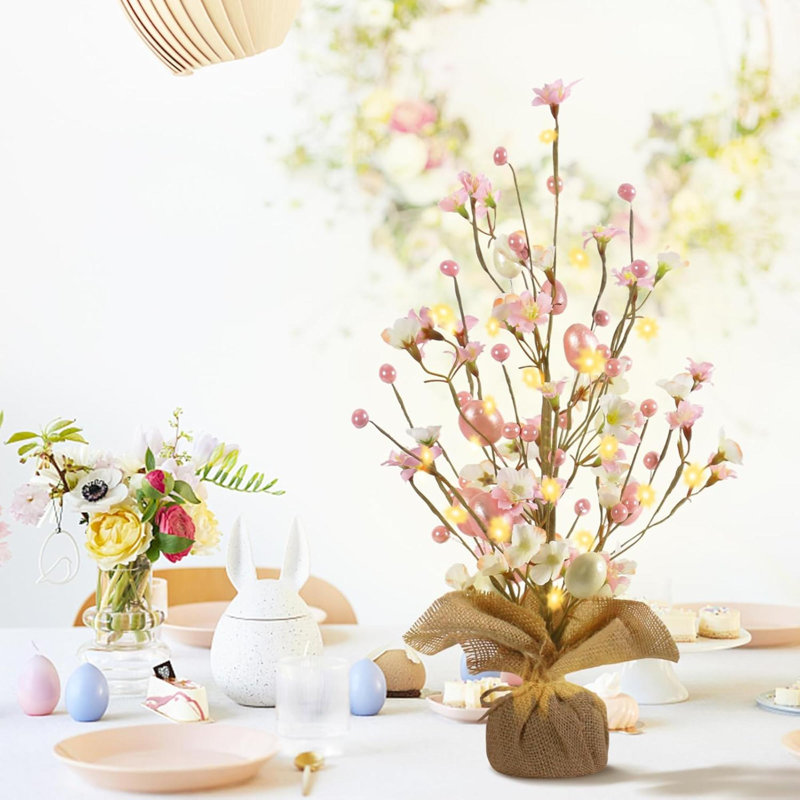 Décoration de Pâques, décoration de table en forme d'arbre de Pâques artificiel avec des ornements délicats, pour la fête de mariage