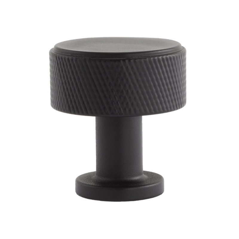 Bouton de meuble rond Kent moleté de 1-1/8 po de diamètre, noir mat, Noir mat, 1.13"