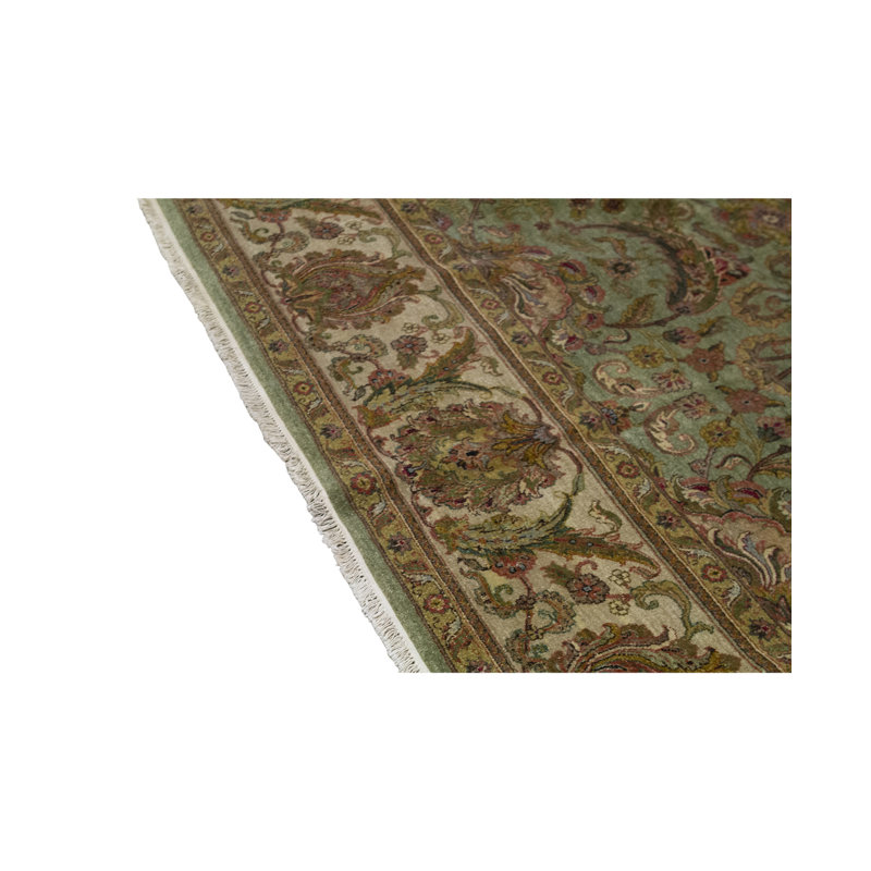 Tapis vert et ivoire noué à la main de haute qualité