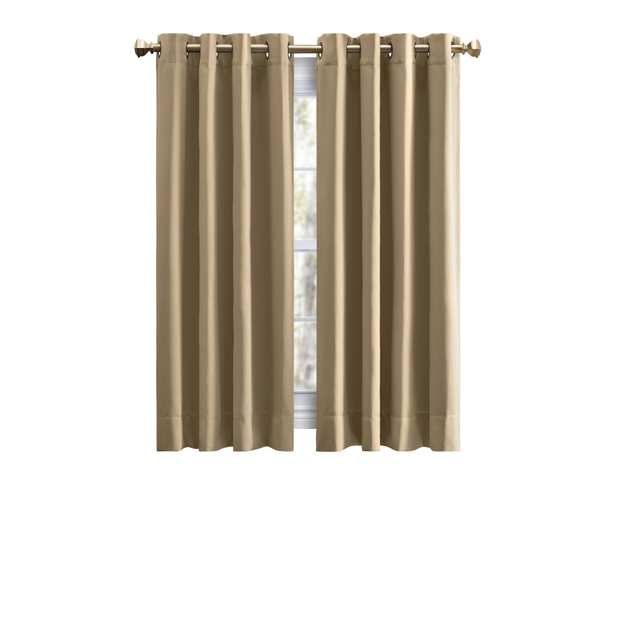 Ardelle Blackout Polyester Curtain, Sand with Antiqued Bronze Grommets, 56" W x 54" L