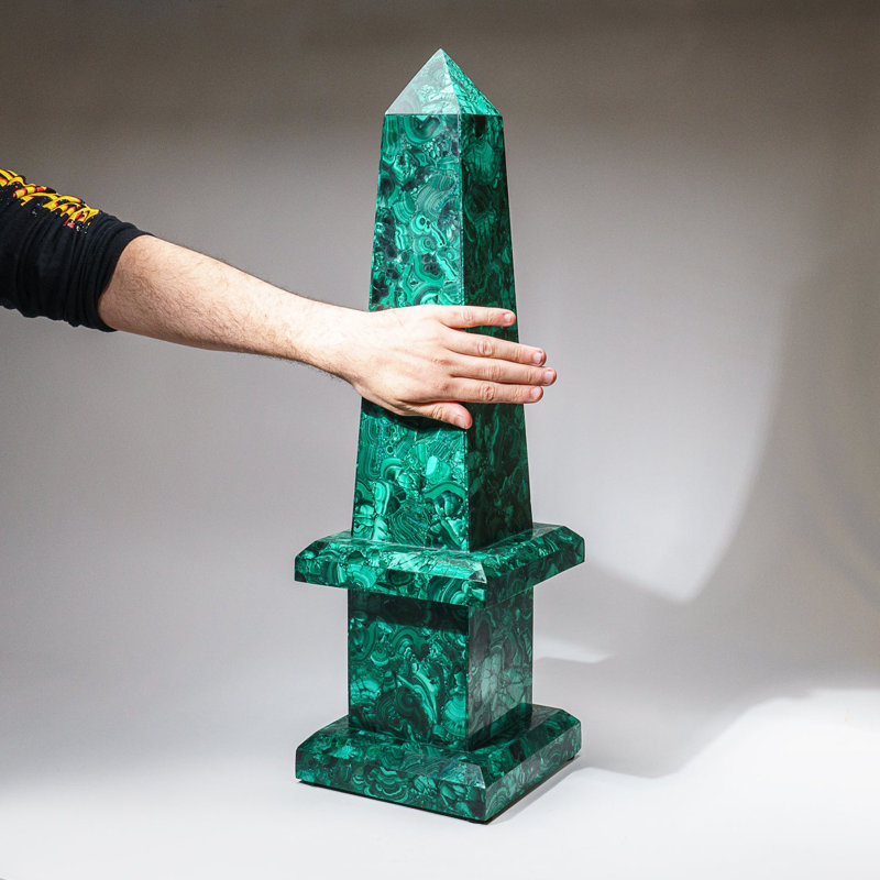 Large Genuine Polished Malachite Obelisk (16.5 Lbs), Green/Black