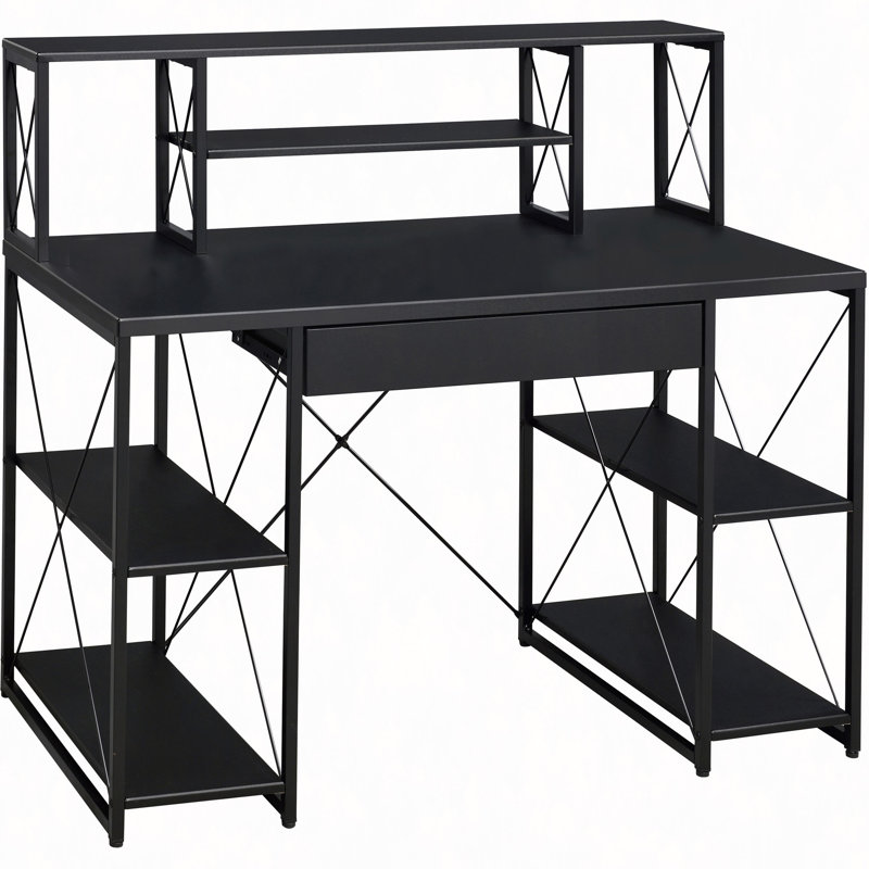 Bureau avec tablettes ouvertes et huche, Noir