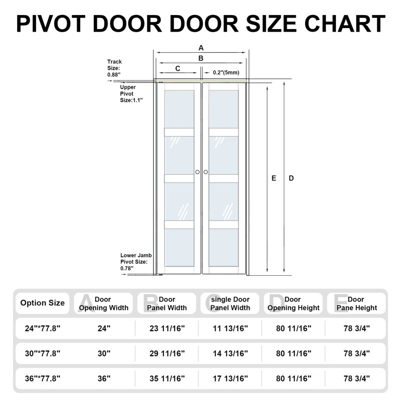 Ensemble de 3 portes pivotantes préfinies avec ensemble de quincaillerie, 30 po x 80 po