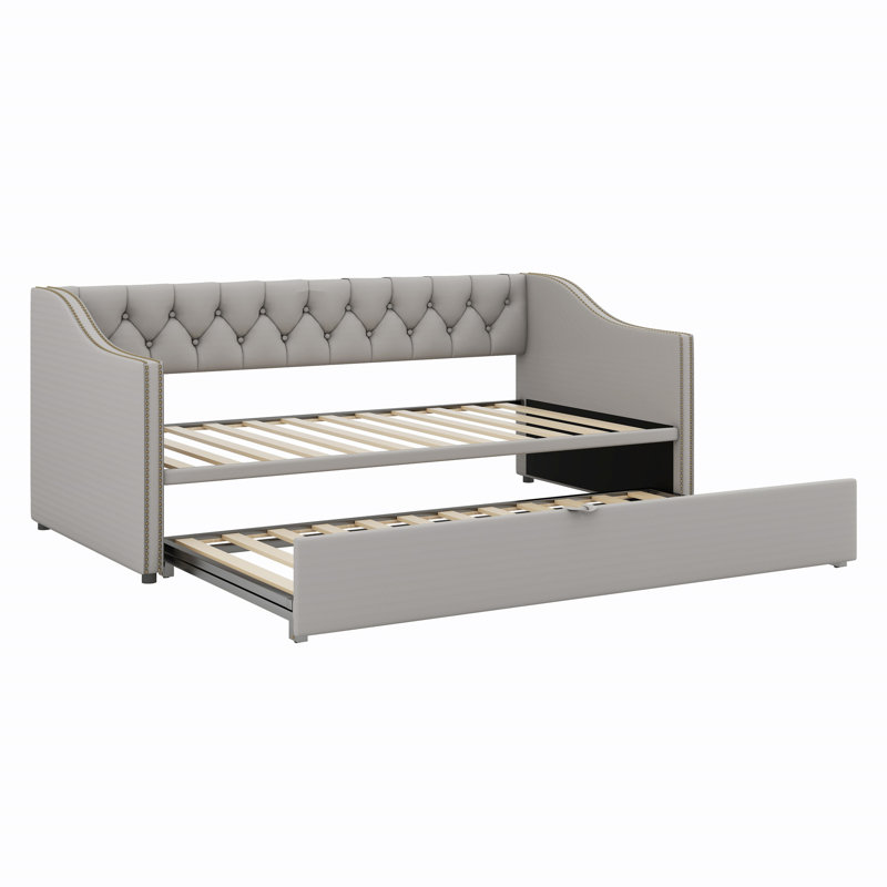 Twin Size Upholstered Daybed With Pop Up Trundle, Gray