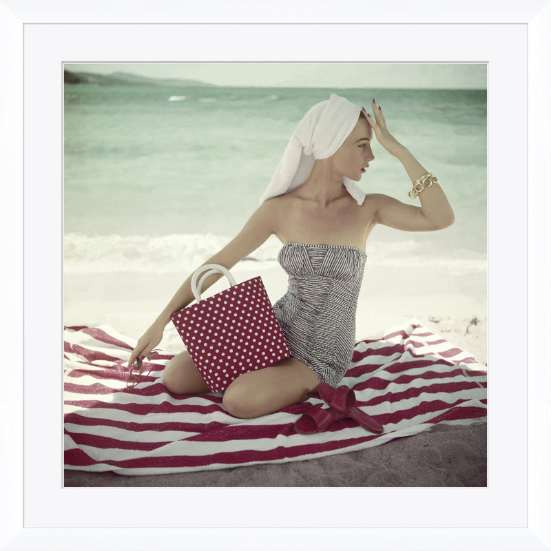 Model With A Polka Dot Bag On A Beach Print