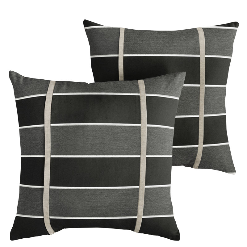 Ensemble de 2 coussins Sunbrella, Carré 20 po, Noir / gris / rayé blanc