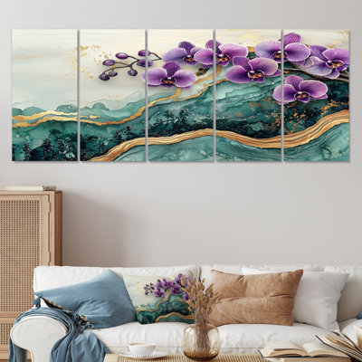 Lavande orchidées fleurs O Emerald Geode III - art mural orchidées - ensemble d'art mural traditionnel