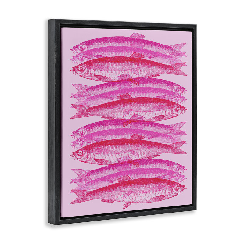 "Pink Layered Fish", art mural sur toile flottante par Daphne Polselli, Cadre flottant noir de jais, H 21 po x l 17 po