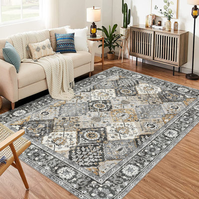 Tapis d'intérieur rétro à motif floral antidérapant, résistant aux taches et lavable à la machine pour le salon, la cuisine, le vestibule, la salle de bain, la chambre à coucher et le bureau