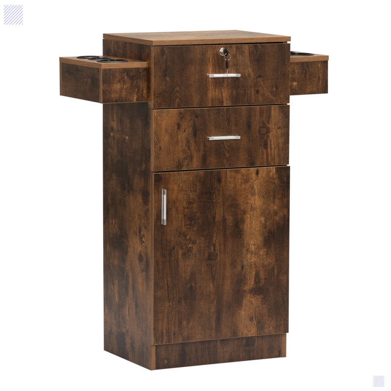 Brown MDF Lockable Salon Storage Cabinet with Drawers and Tool Holders