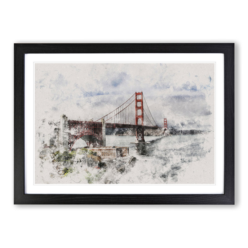 Golden Gate Bridge Vol.5 - Picture Frame Painting, 36cm H x 48cm W x 2cm D, Black Framed