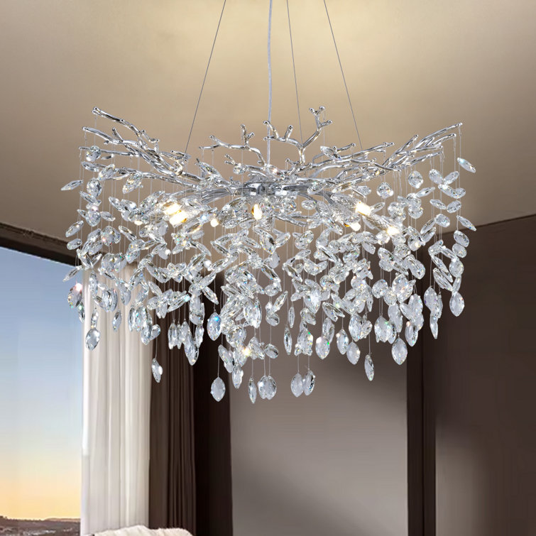 10-Light 30" Dimmable Tree Branches Crystal Linear Chandelier