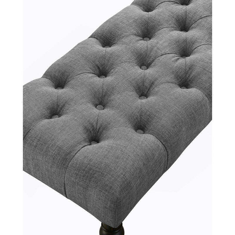 Tufted Turned Leg  Dining Bench, Gray, Gray