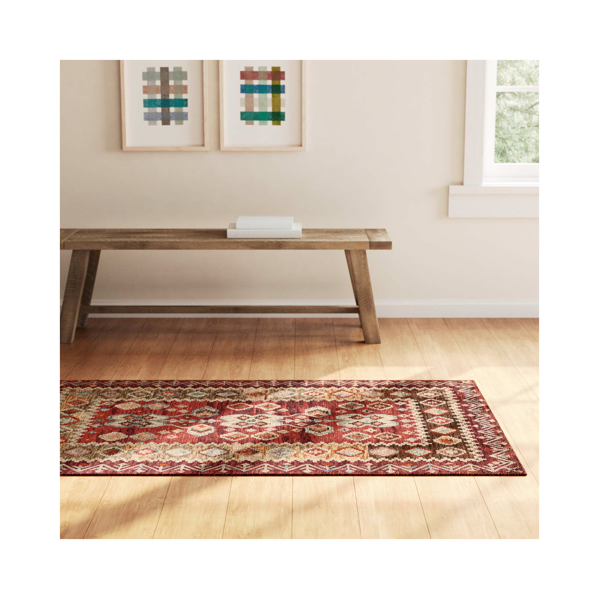Breesport Handmade Wool Red/Beige Rug, Rectangle 5' x 8'