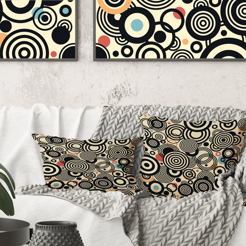 Circular Retro Shapes In Blue Orange And Red -1 Patterned Printed Throw Pillow