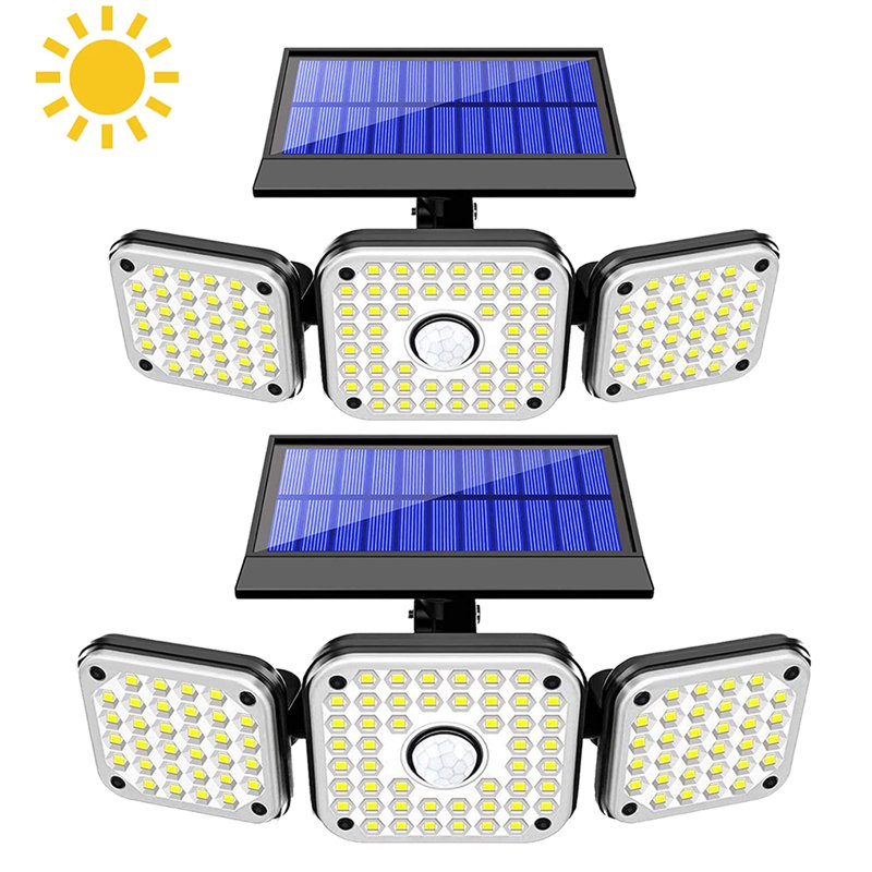 3 - Head LED Solar Powered Dusk to Dawn Outdoor Security Flood Light with Motion Sensor