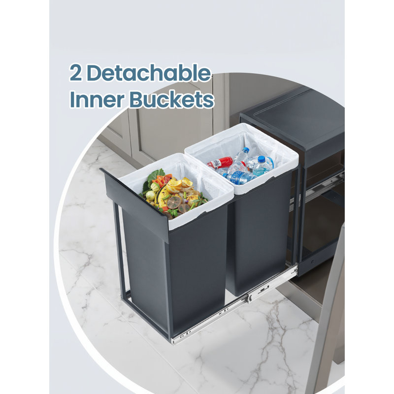 Steel Zip Kitchen Trash Can - 15L, 44cm H x 32.7cm W x 48.6cm D