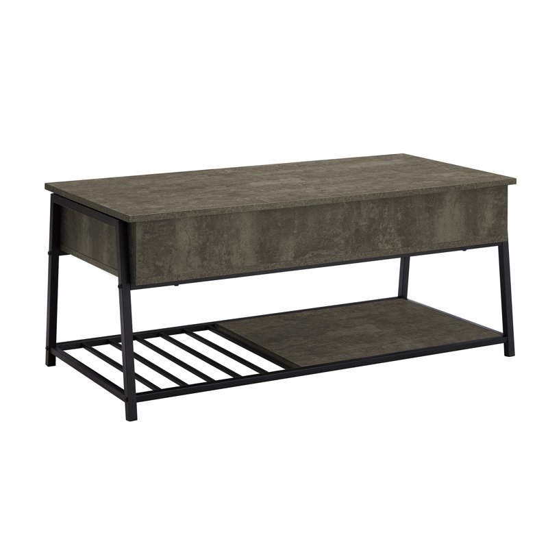 Table basse, L 42 po, cocktail, plateau relevable, rectangulaire, rangement, salon, stratifié bronze foncé, métal noir, contemporain, moderne