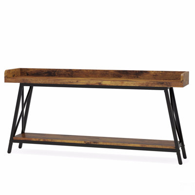 70.9” Extra Long Console Table Behind Couch, Industrial Sofa Table With 2-Tier Storage Shelves, Narrow Entryway Hallway Table