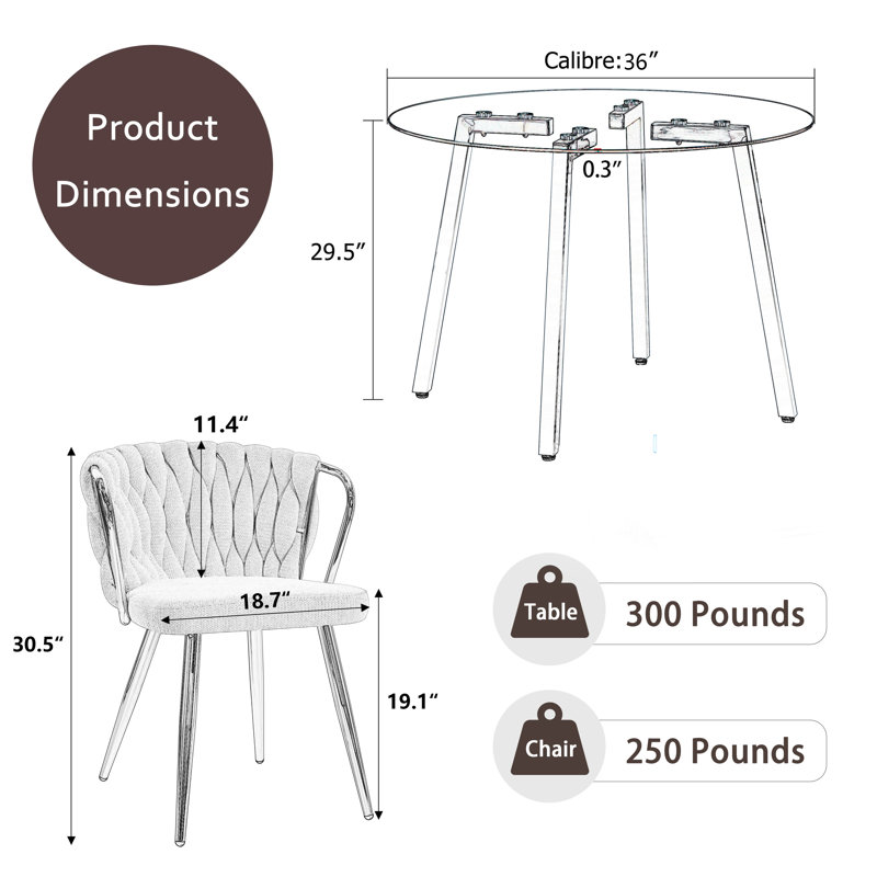 Ensemble de table de salle à manger 5 pièces pour 4 personnes, H 29,5 po x L 36 po x l 36 po, Gris